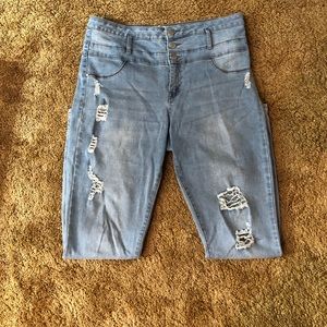 Charlotte Russe High-Waisted Ripped Blue Jeans
